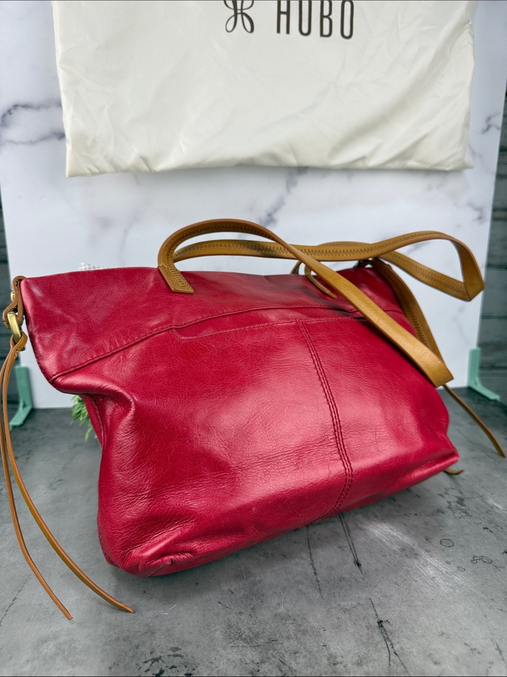HOBO Hot Pink Leather Tote with Tan Straps - Picture 3 of 12
